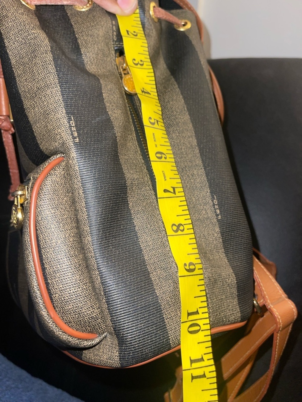 Fendi Vintage Pecan Striped Pequin Coated Canvas Small Backpack - Picture 16 of 17